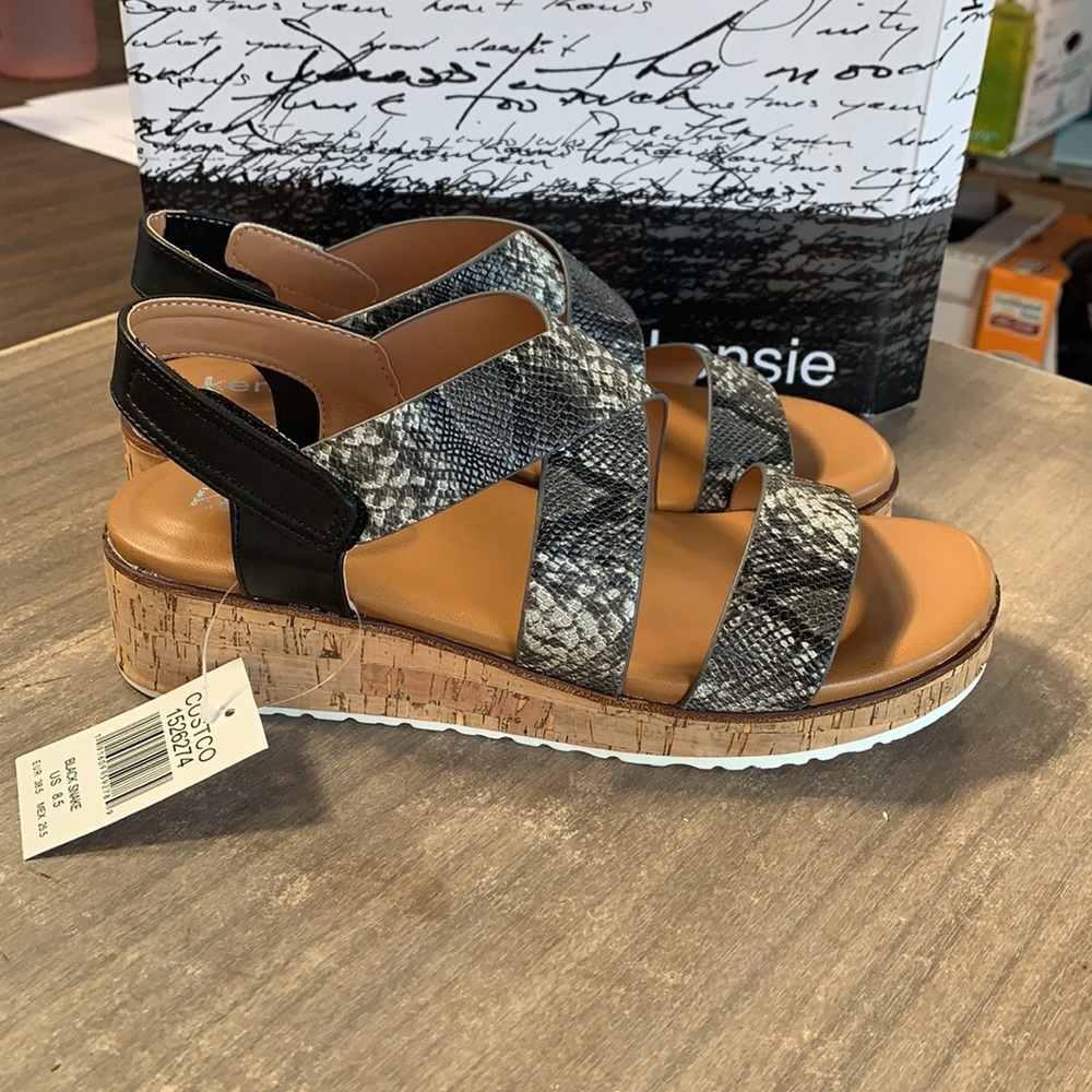 NWT Kensie Palermo wedge Sandal Black Snake - Picture 3 of 6